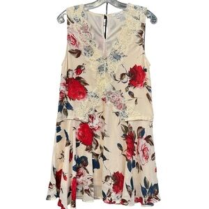 Jodifl Floral Lace Drop-Waist Dress Small Ivory/Red Roses, Lined